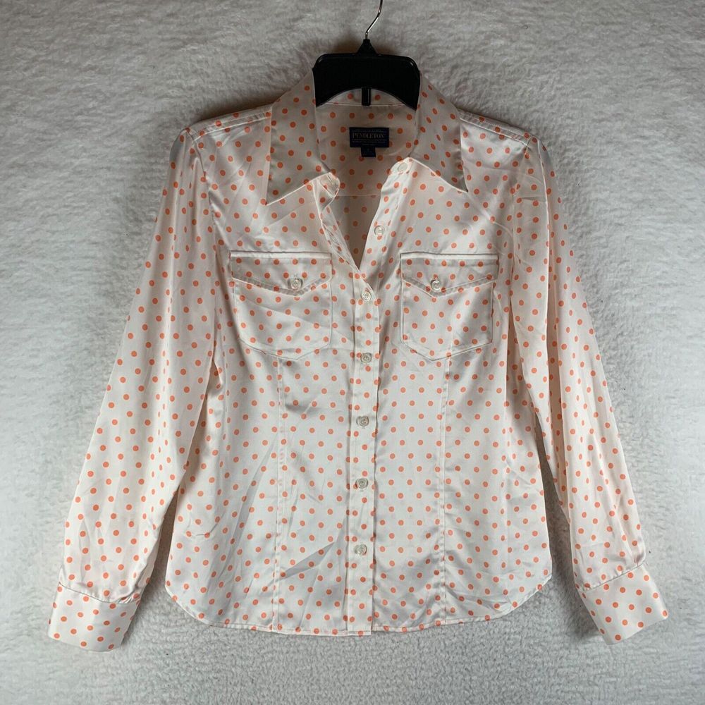 Pendleton Womens Long Sleeve Button Up Polka Dot Polyester Shirt Top Size 4 NWOT